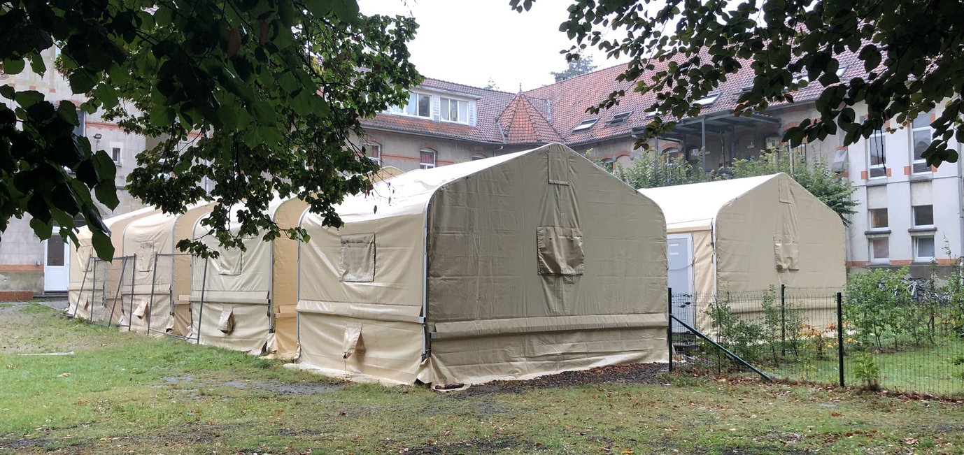 Temporary accommodation at the Fedasil reception centre of Rixensart, Belgium.