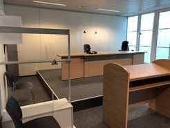 Court room at the CALL (Council of Alien Law Litigation) that is being used for asylum procedure hearings.